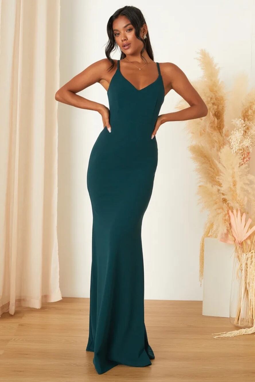 Lulus Infinite Glory Blue Green Sleeveless Cami Camisole Maxi Slip Tank Dress M